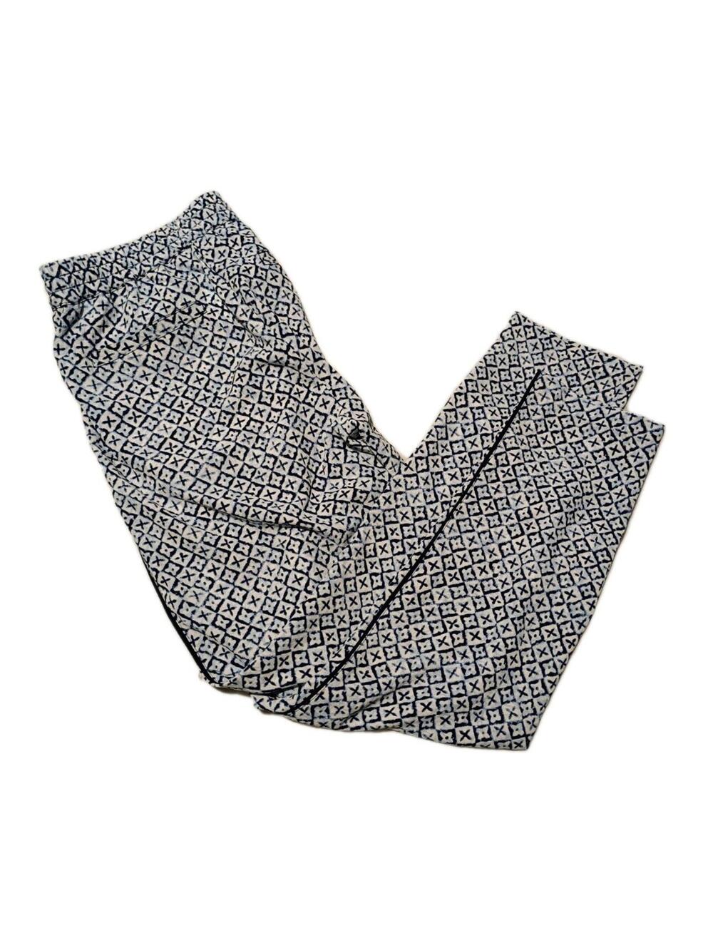 Michael Kors Womens Small Blue White Geometric Print Drawstring Ankle Pants